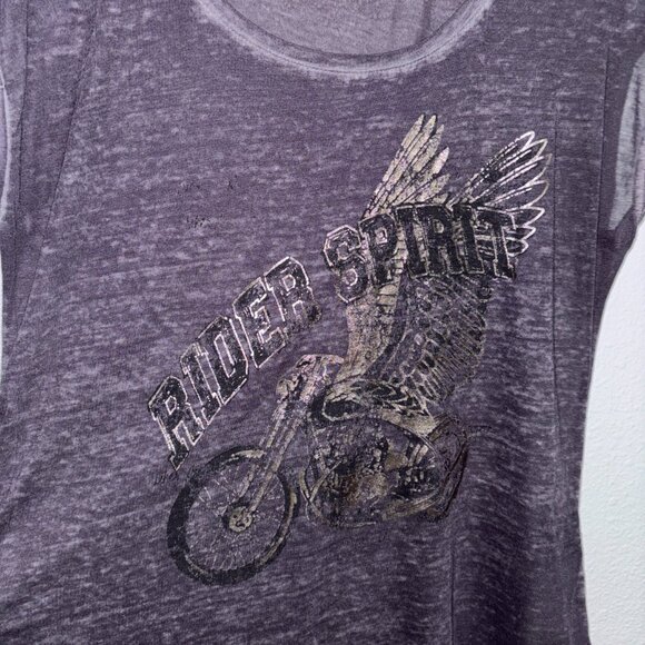 Rock & Republic Rider Spirit Graphic Tee Gray Sheer Burnout Top Wings M - Picture 5 of 10